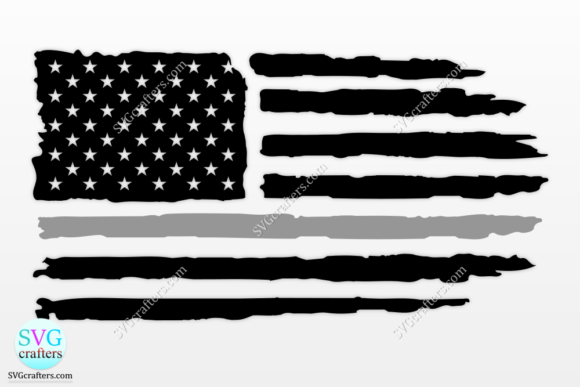 American Distressed Flag Thin Grey Line Graphics & Crafts
