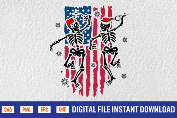 American Flag Christmas Dancing Skeleton Graphics and Crafts