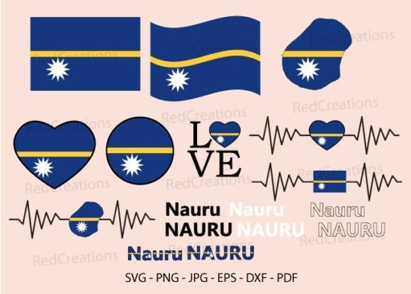 Nauru Flag Bundle Svg, Love, Waving