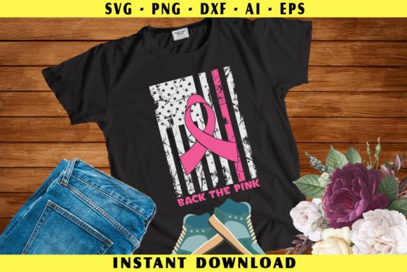 Pink Ribbon American Flag Graphic Design
