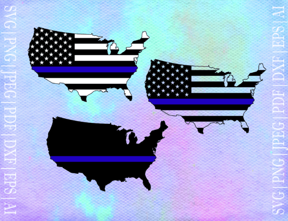 Police Flag US Map Outline SVG Graphics